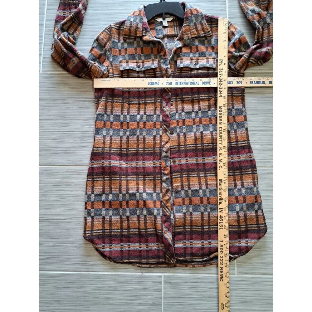 L.L. Bean Signature XS R Multicolor Plaid Button-Up Tunic Shirt Womens Long Slv - Picture 8 of 14